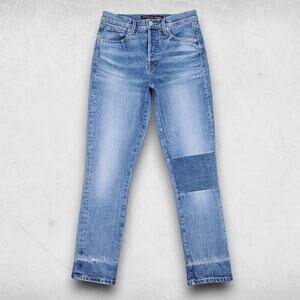 Veronica Beard Jeans Women 26 Blue Ryleigh Slim Straight High Rise Patch Retro